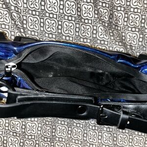 Iridescent Blue Shoulder Bag with Black Strap